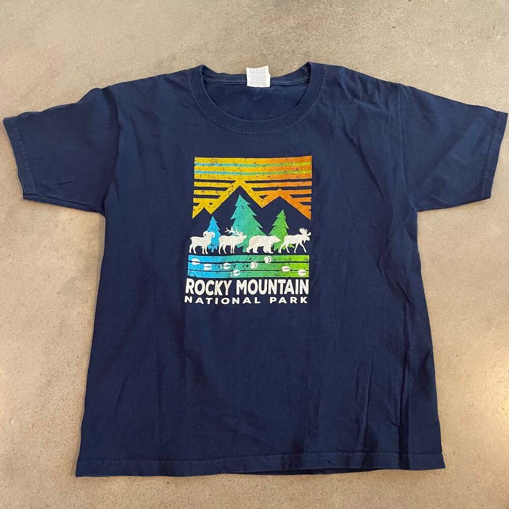 Rocky Mountain National park Colorado navy blue cotton T-shirt youth medium